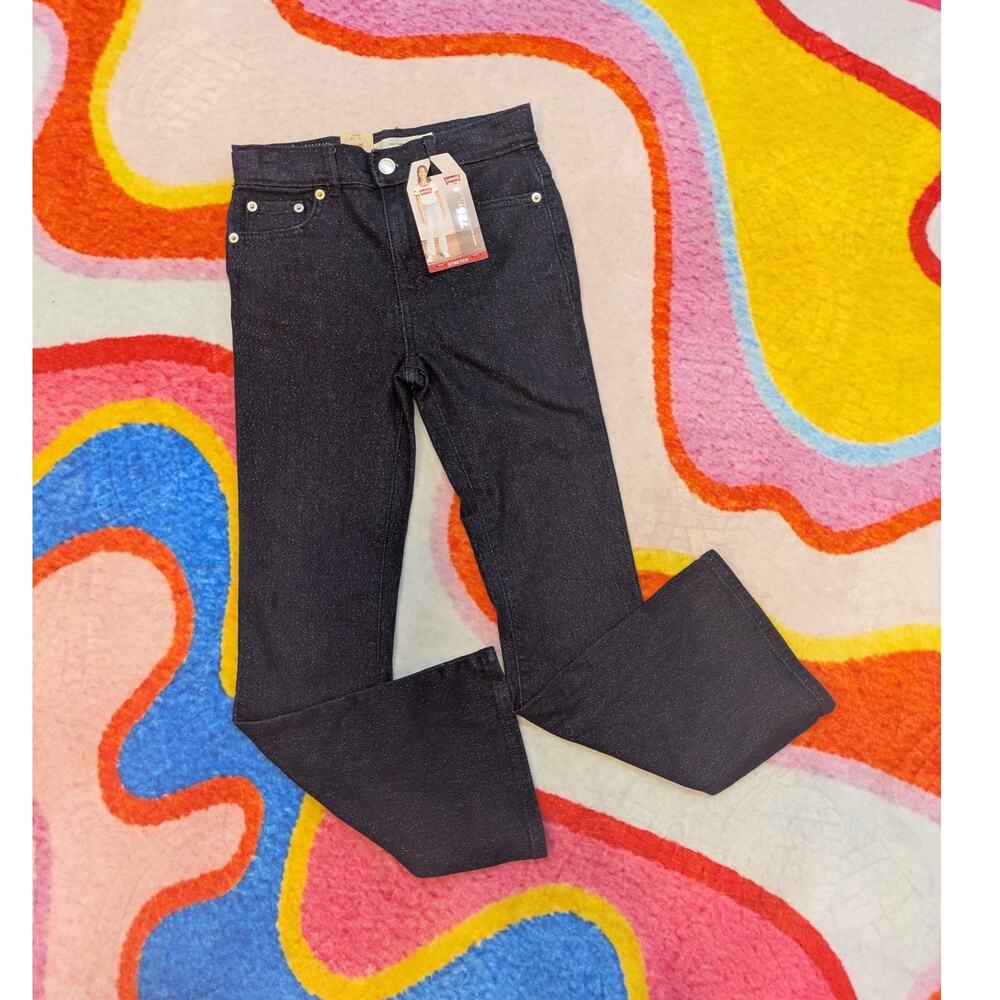 Levis 726 Flare Jeans Girls 10 Dark Wash Sparkle Glitter High Rise Stretch Denim